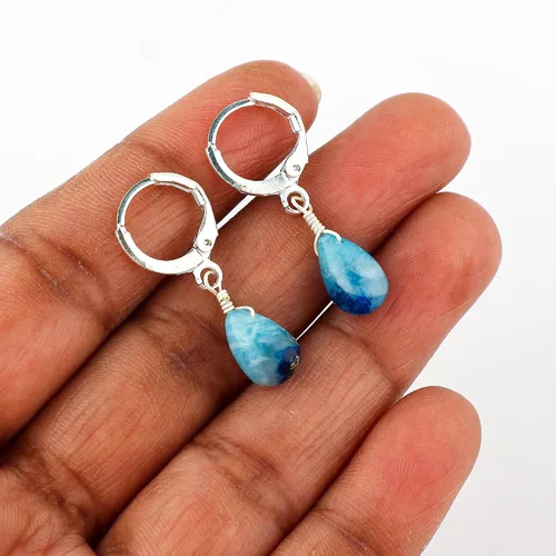 Vista 5 de Aretes de aro de cristal afganita natural Piedras afganas de alto grado Aretes chapados en plata Gota lisa Joyas de piedras preciosas hechas