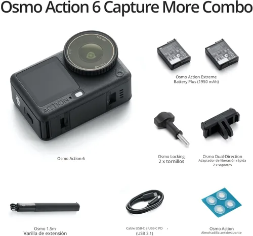 Vista 9 de DJI Osmo Action 6 Capture More Combo, cámara de acción impermeable 8K con sensor cuadrado de 1/1.1", apertura variable de f/2.0–f/4.0, duración