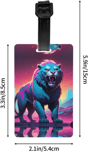 Vista 4 de Synthwave Sabertooth Luggage Tag - Lightweight, Removable Wristband for Travel, Backpacks, Golf Bags