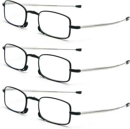 Vista 2 de Paquete de 3 lentes de lectura plegables con llavero, bolsas compactas, para mujeres y hombres, bloqueo de luz azul, bisagra de resorte, lectores