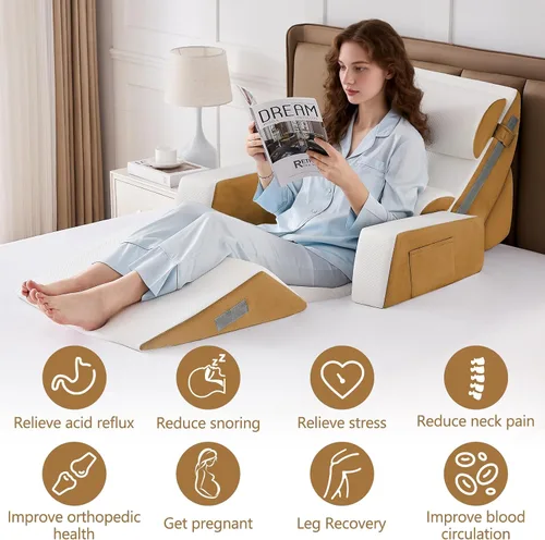 Vista 8 de Juego de 9 almohadas de cuña para recuperación después de la cirugía, almohada de cuello de espuma viscoelástica ajustable, almohada de espuma