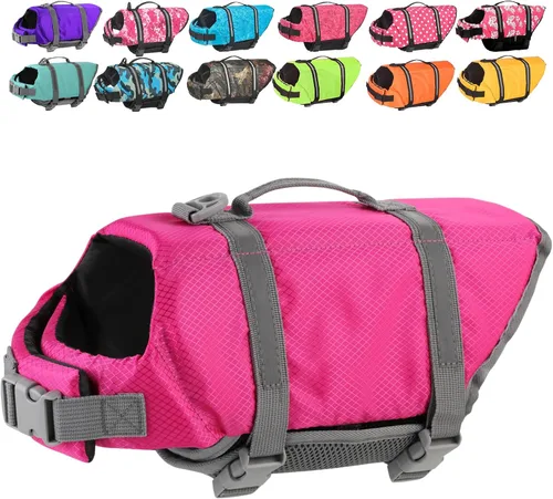 Vista 13 de Doglay Chaleco salvavidas para perros con asa de rescate, chaleco salvavidas para perros para nadar en barco, chaleco de natación reflectante Azul