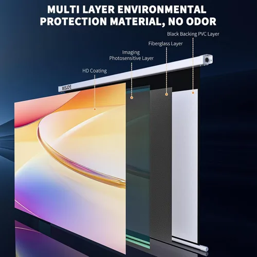 Vista 7 de WASJOYE Pantalla de proyector motorizada de 100 pulgadas a 16:9, pantalla de proyector eléctrico para montaje en pared/techo con control remoto