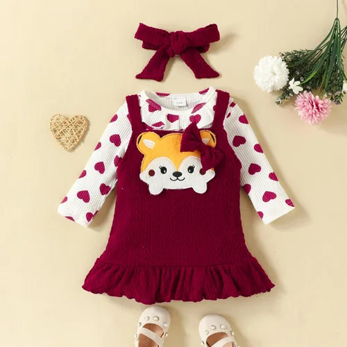 Vista 35 de My First Valentine's Day - Conjunto de ropa para bebé niña con volantes, manga larga, estampado de corazón, falda con tirantes