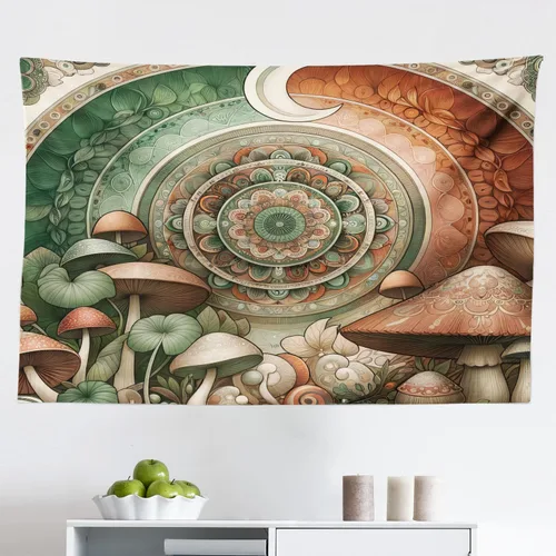 Vista 177 de Ambesonne Tapiz hippie, abrazo de hongos de ensueño y árbol de la vida místico y mandal verde, decoración de tela para colgar en la pared