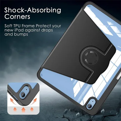 Vista 5 de Funda protectora personalizada con soporte giratorio de 360 grados, con parte trasera transparente y reposo inteligente, soporte para lápices