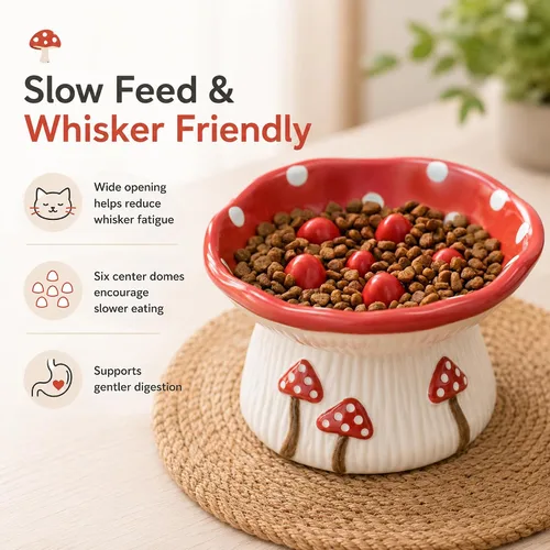 Vista 7 de Casfuy Cuenco de comida para gatos y perros de cerámica con forma de hongos