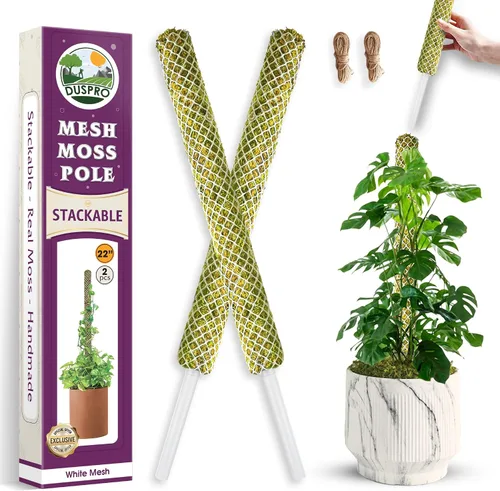 Vista 7 de DUSPRO Poste de musgo de malla apilable para plantas trepadoras, soporte de enredadera Monstera, para plantas de interior, palo extensible para 2