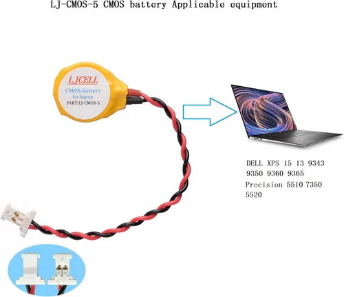 Vista 5 de CMOS ML1220 - Batería para DELL XPS 13 15 9343 9350 9360 9365 BIOS RTC ML1220 Batería con 2 cables y conector