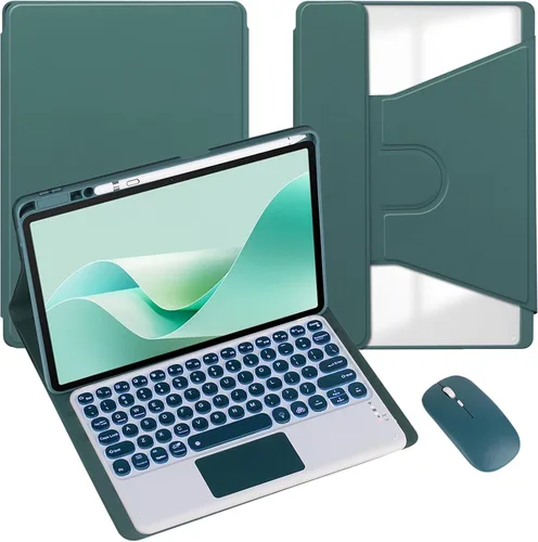 Vista 31 de Funda para tableta Samsung Galaxy Tab A8 de 10.5 pulgadas, teclado redondo inalámbrico desmontable Bluetooth, cubierta trasera transparente