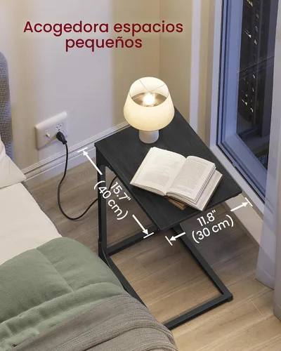 Vista 5 de VASAGLE Mesa auxiliar en forma de C, mesa auxiliar con estación de carga, mesa C para sofá, sillón, pies ajustables, para dormitorio, sala de estar