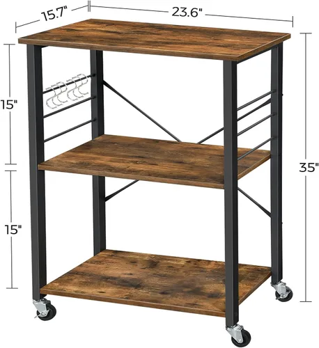 Vista 6 de VASAGLE Estante de cocina con ruedas, carrito de servicio de 23.6 pulgadas con 3 estantes, carrito de cocina, estante para microondas, para mini