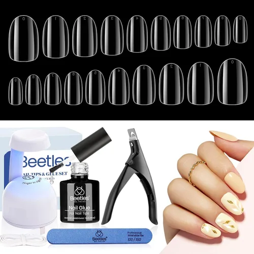 Vista 13 de Beetles - Kit de uñas de gel de almendra, 500 piezas, punta de gel de fácil extensión, forma de almendra corta, juego de extensión de pegamento