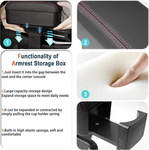 Vista 3 de Reposabrazos para automóvil, altura ajustable con orificio telescópico ajustable, extensor de reposabrazos suave y cómodo, material ABS, codo, cojín