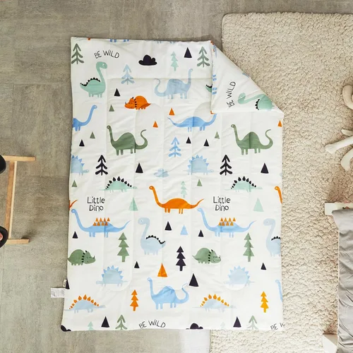 Vista 4 de Joyreap Juego de ropa de cama de algodón de 4 piezas para niños y niñas, diseño reversible con temática de dinosaurios, color crema y naranja