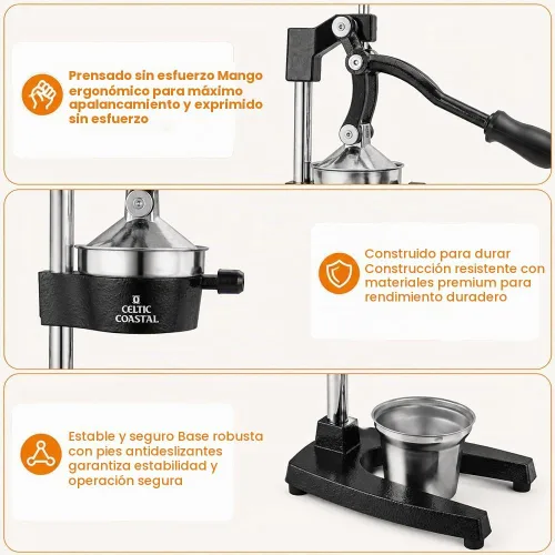 Vista 5 de Exprimidor de cítricos de hierro fundido, prensa manual para pomelo limón