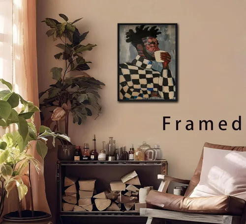 Vista 7 de Arte de pared enmarcado en lienzo afroamericano negro y blanco, personas abstractas, pintura, imágenes, decoración de pared, moda, moderno, hombre