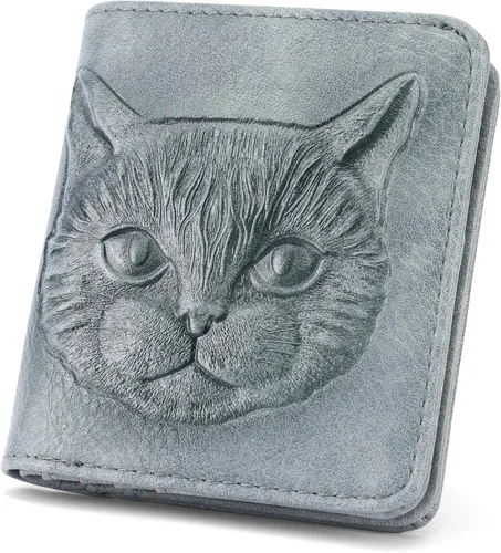Vista 14 de Billetera para mujer, delgada y pequeña, billetera compacta con RFID, plegable, compacta, para mujer, cartera de cuero en relieve 3D con soporte