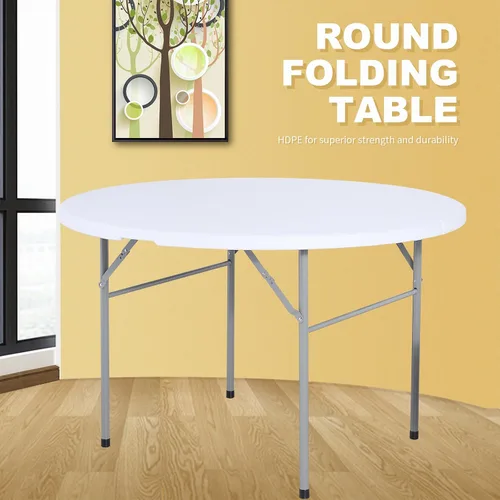 Vista 3 de Mesa plegable redonda bi-plegable interior al aire libre picnic fiesta camping casa en blanco