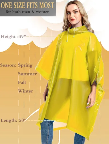 Vista 21 de Paquete de 2 ponchos de lluvia para adultos, reutilizables, impermeables, de supervivencia, emergencia, resistente, con capucha con cordón