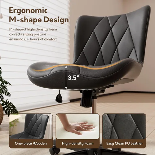 Vista 5 de Silla de Escritorio sin Brazos, Silla de Oficina para el Hogar Moderna sin Brazos, Silla de Computadora Ajustable en Altura y con Movimiento, Silla