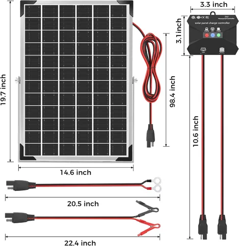 Vista 7 de Voltset - Kit de panel solar de 30 W 24 V, mantenedor de batería solar con controlador de carga MPPT soporte ajustable, cargador de batería solar
