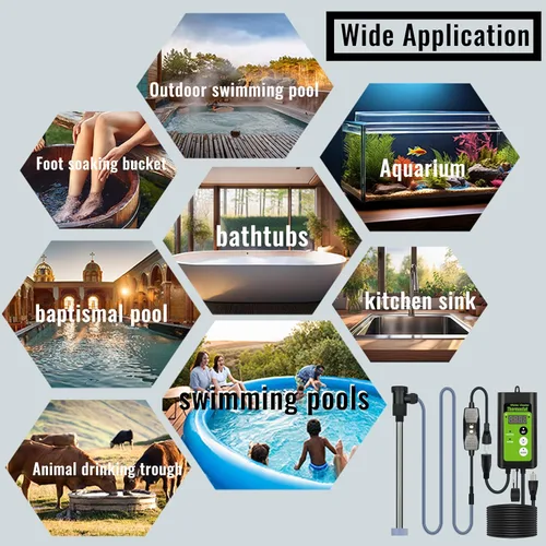 Vista 7 de Calentador de agua sumergible de 1800 W para bañera de hidromasaje y piscina, portátil, con control de temperatura y protección contra fugas GFCI