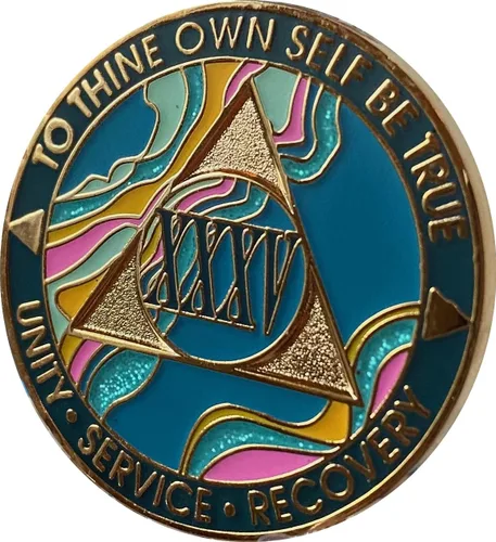 Vista 4 de Medallón AA de 35 años elegante mármol tahiti verde azulado y oro rosa plateado chip