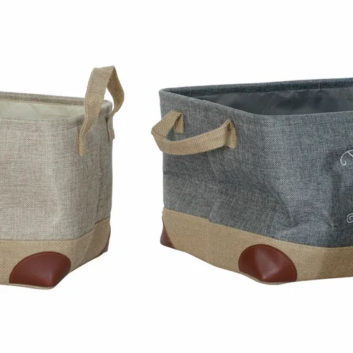 Vista 4 de Cesta Multiusos DKD Home Decor Beige Gris Marrón claro 40 x 30 x 24 cm Madera 3 Piezas (3 Unidades)