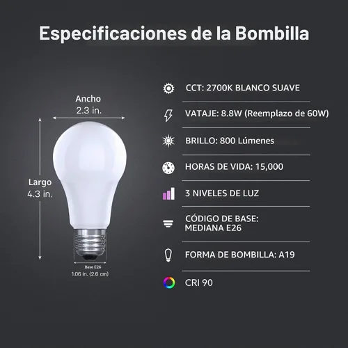 Vista 2 de Feit Electric A19 LED de interruptor a atenuación, E26, 60W Eq, 2700K Blanco suave (2700K Soft White)