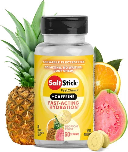 Vista 9 de SaltStick Electrolyte FastChews con cafeína – 60 tabletas masticables Citrus Burst – Tabletas de sal para correr e hidratar, masticables