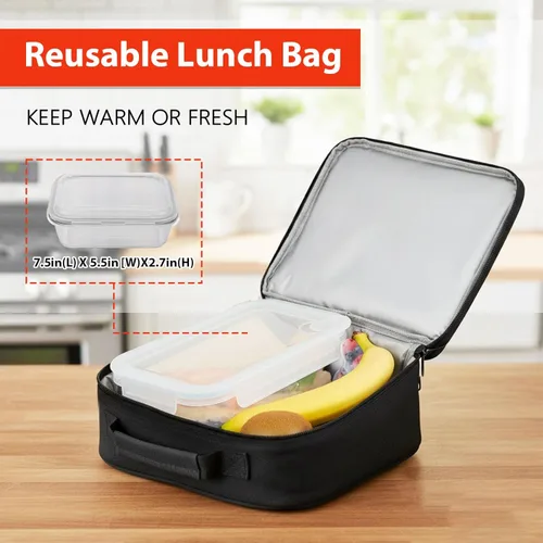 Vista 3 de Lonchera aislada para niños y niñas, bolsa de almuerzo para la escuela, trabajo, oficina, viajes, picnic, senderismo, playa, lonchera portátil