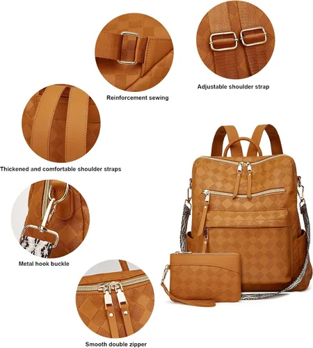 Vista 2 de Makes Bolso tipo mochila para mujer, de piel sintética, con diseño convertible, 2 piezas