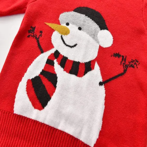 Vista 4 de Suéter de punto con cuello redondo para niños y niñas pequeñas, sudadera de algodón, ropa cálida para otoño e invierno, Rojo