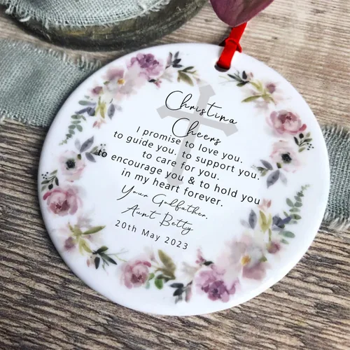 Vista 18 de Recuerdos personalizados de adorno de Navidad para bebé, regalos de bebé que llegan, adornos de cerámica para árbol de Navidad, adornos de primera