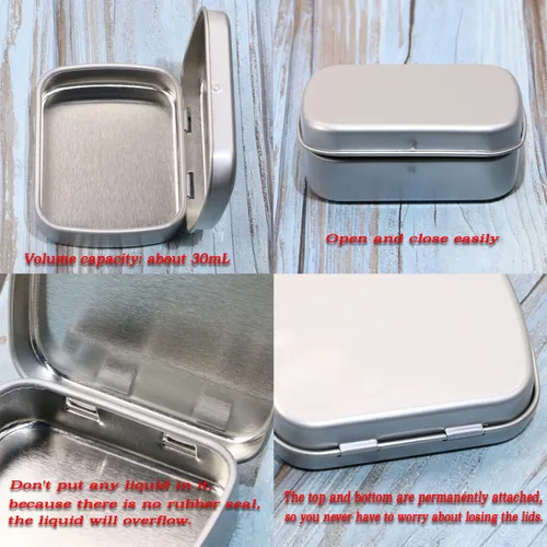 Vista 3 de Mini Skater Pequeña caja de almacenamiento portátil de metal, mini latas rectangulares vacías con bisagras con tapa, organizador para el hogar