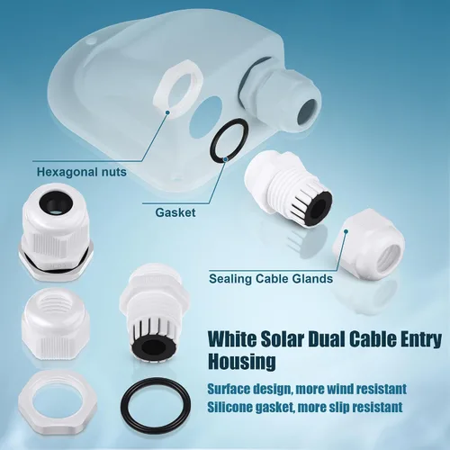 Vista 6 de Enhon Paquete de 2 prensaestopas solares de entrada de cable, resistente a la intemperie, carcasa de entrada de cable doble para todo