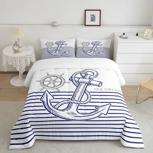 Vista 21 de Erosebridal Blue Ocean - Juego de edredón tamaño individual Juego de ropa de cama de ballena delfín y tortuga marina para niños y niñas, juego