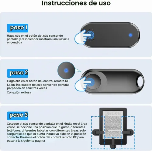 Vista 5 de RF - Control remoto de giro de página para accesorios Kindle Paperwhite, iPad, lectura Kobo, Surface, cómics/novelas, tabletas Android, toma de Negro