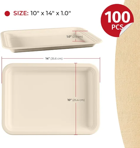 Vista 2 de SPARGOS Paquete de 100 bandejas desechables resistentes de 14 pulgadas para alimentos, bandejas de cangrejo, platos de papel rectangulares, platos