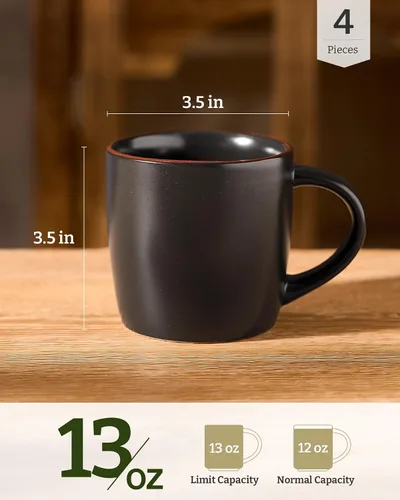 Vista 4 de famiware Mercury - Tazas de café de 13 onzas, juego de 4 tazas de café con asa, tazas para café con leche, té caliente, capuchino, moca, cacao, negro