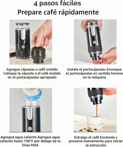 Vista 4 de Cafetera portátil Cocoarm para viajes, máquina de café espresso de camping