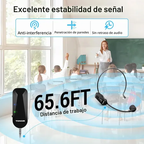 Vista 4 de TONOR Micrófono inalámbrico para auriculares, 2 en 1 UHF Microfono Headset