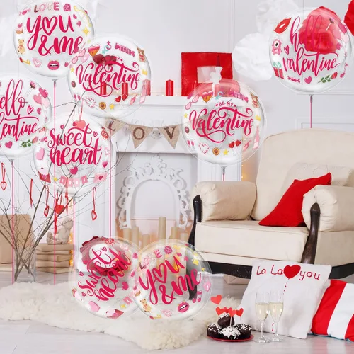 Vista 6 de Whaline 16 calcomanías de globos de Bobo para el día de San Valentín, diseño surtido de globos rosados, calcomanías decorativas de letras de corazón