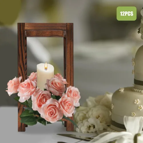 Vista 2 de YIYIBYUS 12 candelabros de madera, centro de mesa de madera para boda, decoración rústica de mesa de boda