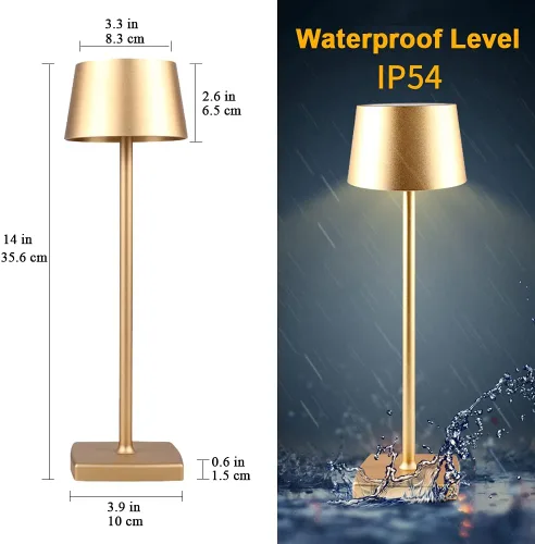 Vista 3 de Lámpara de mesa LED inalámbrica recargable, lámpara de escritorio alimentada por batería de 5200 mAh, luz de metal portátil USB, mesita de noche