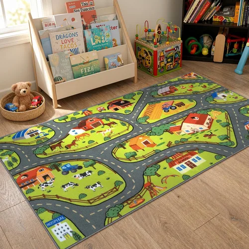 Vista 10 de STARUIA Alfombra de juego para niños, 60 x 32 pulgadas, ultra antideslizante, alfombra educativa para niños, alfombra de coche lavable