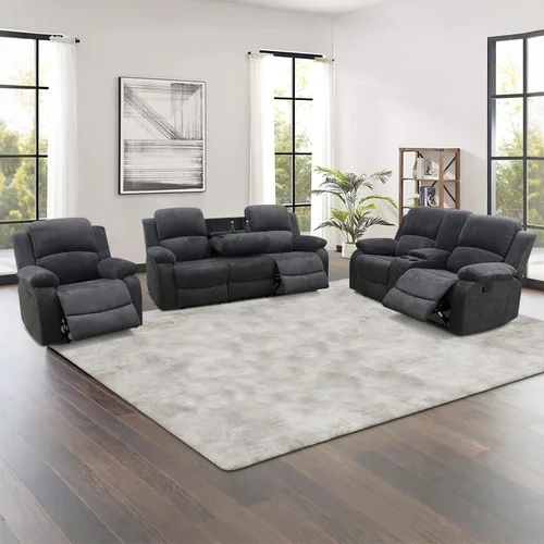 Vista 15 de Sofá reclinable manual, sofá reclinable con portavasos de 3 asientos, sofá de 3 asientos con mesa auxiliar desplegable para sala de estar, oficina