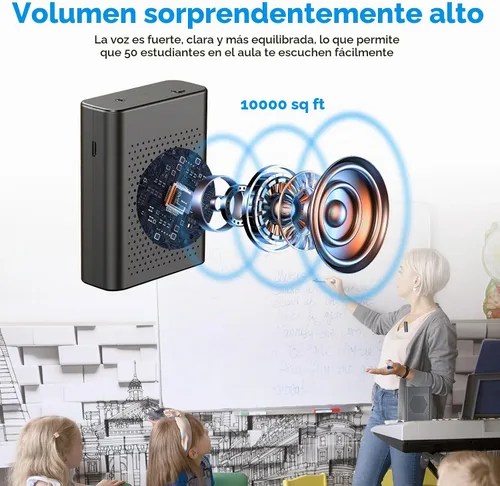 Vista 2 de Amplificador de voz con micrófono de solapa inalámbrico, micrófono inalámbrico recargable portátil y altavoz con cintura, amplificador de voz