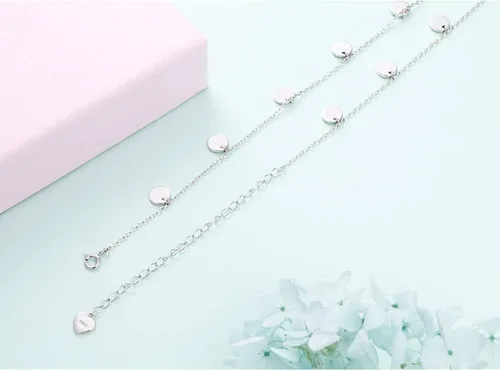 Vista 4 de Gargantilla de plata esterlina DAOCHONG con colgante, cadena de disco para mujer y chica, de 33cm + 7,6cm